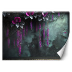 Fototapeedid, Betooni taustal rippuvad lillad lilled