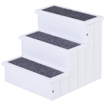 Koeratrepp 3 astmega Kassitrepp Lemmikloomatrepp Koeratrepp koertele ja kassidele Loomatrepp Sissep&auml;&auml;suabi vaibaga Panipaiguga diivanile Voodile M&auml;nnipuit Valge 40,5 x 44,5 x 38 cm