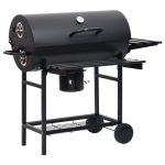 vidaXL t&uuml;nnigrill rataste ja riiulitega, must, teras, 115 x 38 x 95 cm