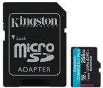 Kingston m&auml;lukaart microSD 256GB CanvasGo! Plus 200MB/s A2 U3 V30 + Adapter