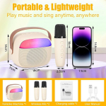 Laste karaoke masin 2 juhtmevaba mikrofoniga, kaasaskantav bluetooth ktv s&uuml;steem, k&otilde;lar h&auml;&auml;lemuutmise efektide ja led-tuledega, kingitused poistele t&uuml;drukutele koduseks peoks