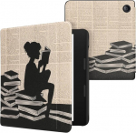 Kwmobile klapp&uuml;mbris, &uuml;hildub tolino epos 3 &uuml;mbrisega &ndash; e-lugeri &uuml;mbris &ndash; naine loeb, must beež