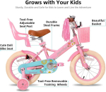 Joystar Little Daisy 12/14/16 tolli laste jalgratas 2-7 aastastele t&uuml;drukutele, v&auml;ikelapse jalgratas stabilisaatoritega, printsessi laste jalgratas korvi ja lehvidega
