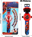 Spiderman k&auml;ekell-projektor 24 tegelasega, superkangelastega, &auml;mblikmehega, elektrooniline kell lastele, poistele, projektsiooniga Spiderman m&auml;nguasi, punane superkangelane, punane, superkangelane