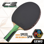 Gewo Cs Energy Carbon Pro lauatennise reket - Ittf poolt heaks kiidetud - s&uuml;sinikkiust reket kontrollitud katte ja k&otilde;rgete p&ouml;&ouml;rdeomadustega, n&otilde;gus, 2,0 mm k&auml;sn