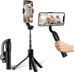 Selfie stabilisaator bluetooth kaugjuhtimispuldiga, nutitelefoni stabilisaator, 1-teljeline gimbal, v&auml;ike, kerge, kokkupandav, vlogimiseks, youtube'i jaoks, otsevideo jaoks, &uuml;hildub iphone'i/androidiga