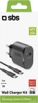 Sbs - komplekt usb-c seinakontaktiga laadija ja 1 m usb-c kaabliga, seinakontaktiga laadija ja 15 w pistikupesa mobiiltelefonidele, tws-peakomplektidele, nutikelladele, akupangale, k&otilde;laritele, kobo, kindle