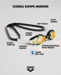 Arena Cobra Original Swipe Mirror Unisex t&auml;iskasvanute ujumisprillid peegelklaasidega, uduvastane, Uv-kaitse, 4 vahetatavat ninasilda