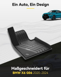 3w P&otilde;randamatid Bmw X6 G06 2020-2025, Tpe igasuguse ilmaga kohandatud kummimatid Bmw X6 1. ja 2. reale, t&auml;iskomplekt, auto p&otilde;randamattide tarvikud, mustad libisemiskindlad matid