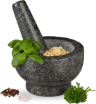 Relaxdays graniidist uhmrinuiaga, vastupidav ja kauakestev, v&uuml;rtsidele, &uuml;rtidele, poleeritud kivist uhmrinui, l&auml;bim&otilde;&otilde;t 13 cm, 250 ml, hall