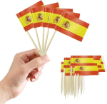 Pakk 100 Hispaania lipu hambatikkudest, kokteililipud, Hispaania dekoratiivne lipp, mini cupcake'i kaunistused, v&auml;ikesed hambatikkud, Hispaania lipud kookidele, jalgpallile, eurovisioonile, maailmameistriv&otilde;istlustele, baarile, pubipeole