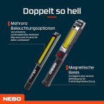 Nebo Big Larry 2 ja Lil Larry komplekt - 2 Cob t&ouml;&ouml;valgustit taskulambiga - matkatarvikud - klamber ja magnetalus k&auml;ed-vabad valgustuseks - kaasaskantav, patareitoitega, h&auml;mardatav - must