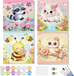 Ghhkud v&auml;rvimine numbrite j&auml;rgi lastele ja t&auml;iskasvanutele, 4 looma v&auml;rvimiskomplekt numbrite j&auml;rgi lastele alates 5-6-7-9-10 aastat, v&auml;rvimine numbrite j&auml;rgi pintslite ja akr&uuml;&uuml;lpigmentidega, kingitus t&uuml;drukutele ja poistele