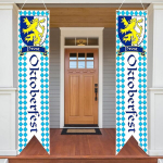 Oktoberfest dekoratiivne b&auml;nner, 2-osaline &otilde;llefestivali dekoratsioonide komplekt, Baieri lipud sise- ja v&auml;listingimustes riputamiseks