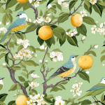 Veelike isekleepuvad tapeedid puuviljad roheline lind foto tapeet lilled vintage 44,5 cm x 300 cm eemaldatav chinoiserie mustriga tapeet roheline tapeet elutuba vannituba isekleepuv kile k&ouml;&ouml;k