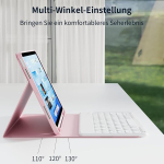Kvtvou klaviatuurikohver ipad 11th/10th generation (2025/2022) jaoks, bluetooth &uuml;henduvus, eemaldatav juhtmevaba klaviatuur, rgb 7 v&auml;rvi valgustus, qwertz paigutus, sisseehitatud pliiatsi hoidik, roosa