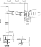 Monitori hoidja Tm electron 2 monitori p&ouml;&ouml;rdvarrega kinnitus vesa kuni 100x100, 17&ndash;32-tollistele monitoridele kuni 20 naela, kaablite haldus, portree-/maastikurežiim