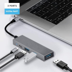 Ekon multiport hub, 3 Usb-a 3.0 porti, 1 Usb-c 2.0 port, metall, Usb-c kaabel, arvutitele, s&uuml;learvutitele, hiirtele, laadimiskaablitele, klaviatuuridele, Usb-m&auml;lupulkadele