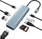 Usb c adapteri hub, usb c dokk, usb c adapteri dokk, 9 in 1 usb c hub (4k hdmi, usb c pd, usb c 3.0, 1 x usb 2.0, 3 x usb 3.0, sd/tf kaardilugeja), &uuml;hildub s&uuml;learvutite ja muude usb c seadmetega