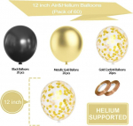 Kuldne konfetti ja mustad &otilde;hupallid, 60 tk pakis, 30 cm metallik kuldsed mustad lateksist &otilde;hupallid peo&otilde;hupallid heelium&otilde;hupallid beebipeo s&uuml;nnip&auml;eva l&otilde;pupeo pulmapeo kaunistuseks