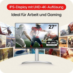 Lg, 27 tolli, ultra hd 4k monitor, 68.4 cm, 16:9, super resolution, 3840 x 2160, 60hz, 5ms, hdr10, amd freesync, dci-p3 95%, displayhdr 400, 27up850k-w.aeu - valge ja must