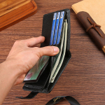 Bifold rahakott, must, ehtne nahk