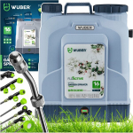 Akutoitega aiaprits WUBER 16 l, 12 V 8 Ah, 5 bar, kuni 4 l/min, messingist teleskoopne lantss 63&ndash;100 cm, reguleeritav r&otilde;hk, otsikute komplekt