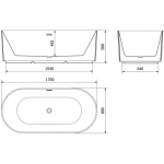 Vann Mexen Paola, 170 x 80 cm, White gloss + Black &uuml;levool