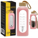 Klaasist joogipudel 4FIZJO 750 ml, roosa, veepudel, spordipudel, &uuml;mbrisega, treeninguteks, igap&auml;evaseks kasutamiseks