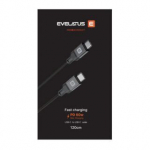 &bdquo;Evelatus&ldquo; USB C&ndash;C kaabel 1,2 m, 60 W / 20 V, 3 A, alumiiniumkorpus, punutud, valge