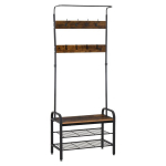 Kapihoidja Kingariiul 8 konksuga 2 riiuliga MDF Must 72 x 34 x 185 cm, Schwarz, Natur