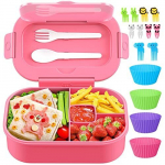 Bento karp, 4 sektsiooni, 44 oz, anumatega, BPA-vaba, roosa, lastele/t&auml;iskasvanutele