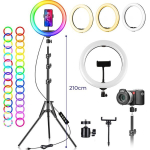 RGB ringvalgusti koos statiiviga, 242 cm telefonihoidjaga ringvalgusti, r&otilde;ngaslamp, fotovalgusti, videovalgusti, selfivalgusti