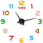 Tee-ise kleebitav seinakell 12 v&auml;rviliste numbritega &ndash; mustad osutid, 80&ndash;90 cm