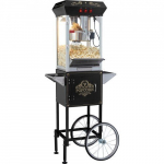 Popcorni masin ratastega, 61x41x139.5 cm, must, karastatud klaas