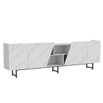 220 cm LED-valgustusega TV-alus, valge marmori disain, modernne TV kapp elutuppa
