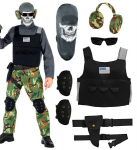 "SKELETON WARRIOR" (kombinesoon, vest, p&otilde;lvekaitsmed, v&ouml;&ouml;, kabuur, mask, prillid, k&otilde;rvaklapid)