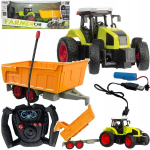 Suur kaugjuhtimisega traktor haagisega, 39 cm, laetav USB kaudu, Didelis nuotoliniu būdu valdomas traktorius su priekaba 39 cm, įkraunamas per USB