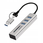 Usb 3.0 jaotur koos Sd/microsd lugejaga, 3xusb-a, 5gbps