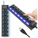 7-pordiline Usb-jaotur eraldi sisse/v&auml;lja l&uuml;lititega