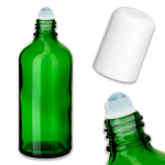 Roheline klaasist 100 ml roll-on pudel valge korgiga, 5‑osaline komplekt