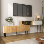 Modulaarne telekapp reguleeritava pikkusega, 2-osaline, puiduimitatsioon + valge, mustad metalljalad