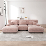 Modulaarne U-kujuline diivan jalapingiga, &scaron;enillkangas, roosa