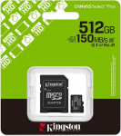 M&auml;lukaart Microsd kaart Kingston 512gb Canvas Select+ G3 150mb/s koos adapteriga