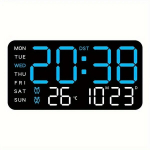 LED-digitaalne seinakell, kalender, temperatuur, h&auml;&auml;ljuhtimine