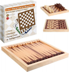 oocome puidust lauam&auml;ngud: male, kabed ja backgammon 22x22x2 cm