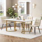 S&ouml;&ouml;gilauakomplekt 5-osaline, laud 140x80 cm, 4 tooli, kuldne, MDF, valge, beež