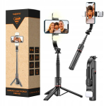 Selfie pulk (Selfie stick) Selfie-pulk telefonile Bluetooth-puldi ja valgustusega, statiiv, Asmenukių lazda telefonui su Bluetooth nuotoliniu valdymu ir ap&scaron;vietimu, trikojis