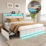 Kaheinimesevoodi 180x200, Polsterdatud voodi LED- ja USB-valgustiga, Tepitud voodi panipaigaga, Peatsipea 4 sahtliga, Linane, Beež