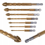 Geko puuriterade komplekt klaasile ja keraamikale, 7 tk., 3-12mm, 1/4" kuuskant